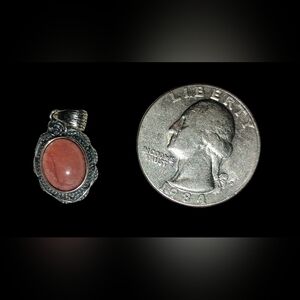 Pink Coral Oval Pendant in Ornate Silver Setting